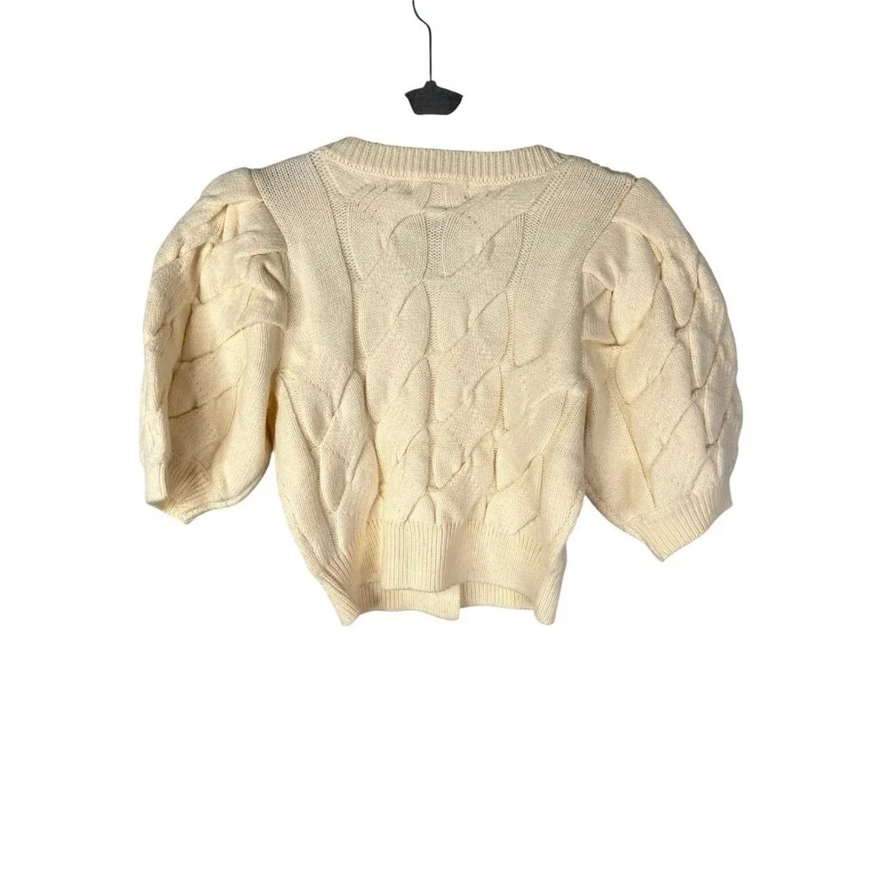 MABLE Women's Cream Pearl Cable Front Button Short Sleeve Sweater Cardigan NWT S - Picture 5 of 5